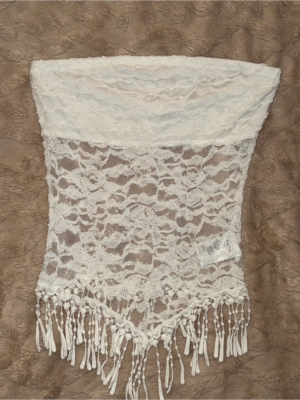 Kimchi Blue Ivory Lace Fringe Tube Top | Boho Festival Beach Cottagecore
